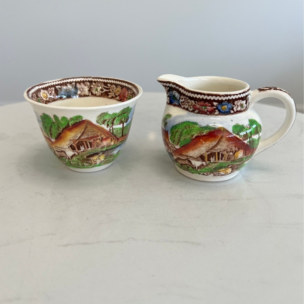 Vtg Midwinter Rural‎ England Mini Creamer Sugar Bowl Set Farmhouse Cottagecore